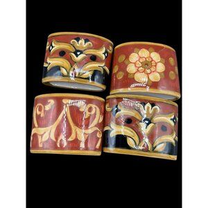 Set of 4 Michela Ceramic Napkin Rings Signed Hand Painted Italy 3 x 2 x 1.5 in
